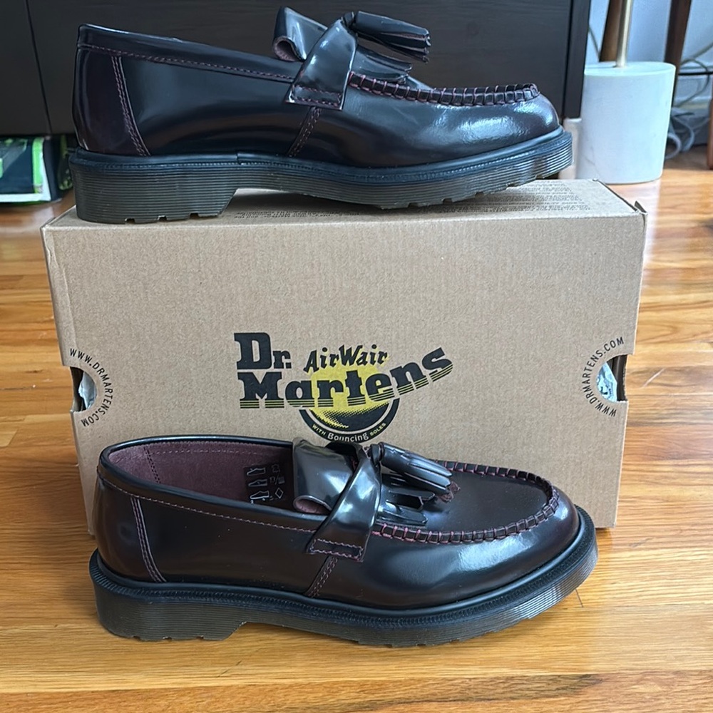 Dr. Martens Unisex Adrian Cherry Red Tassel Loafers, Size UK 7/EU 41